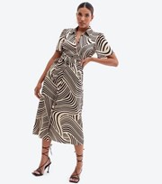 New Look Off White Line Belted Midi Shirt Dress